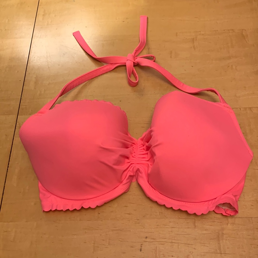 Victoria’s Secret Pink ruched getaway halter 36DD bikini top coral